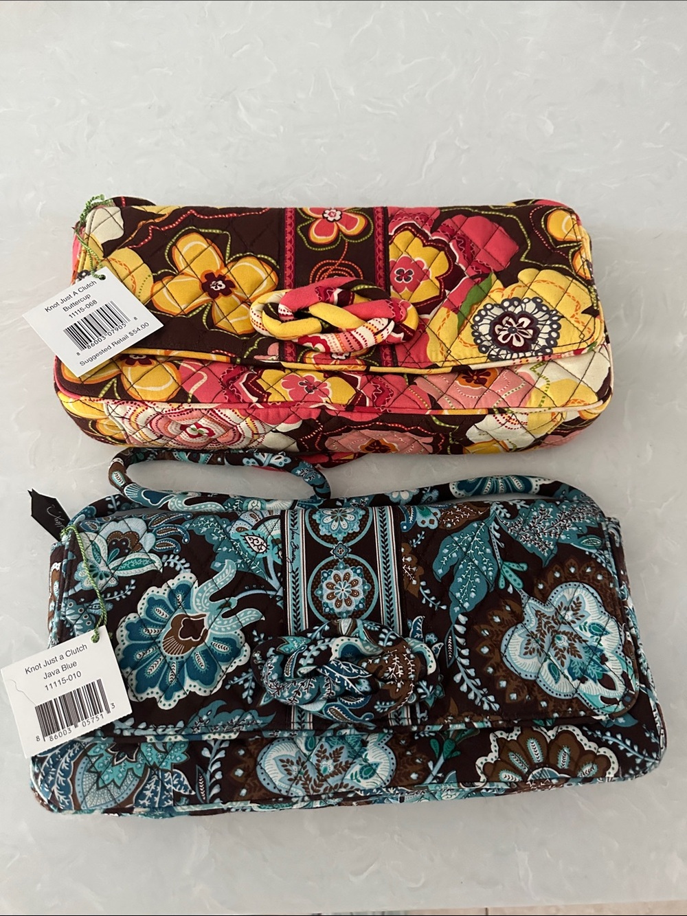 Nwt 2X Lot Vera Bradley Knot Just A Clutch Buttercup & Java Blue Bags Purses